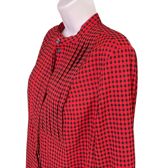 J Crew Plaid Pleated Button Front Blouse Top Size S Lightweight Red Black u - Picture 6 of 12